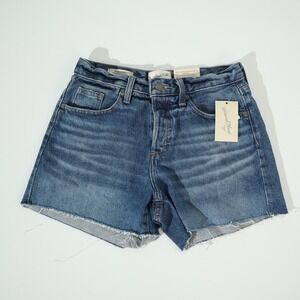 Universal Thread Womens Mid Rise Baggy Denim Shorts Raw Hem Blue Size 8